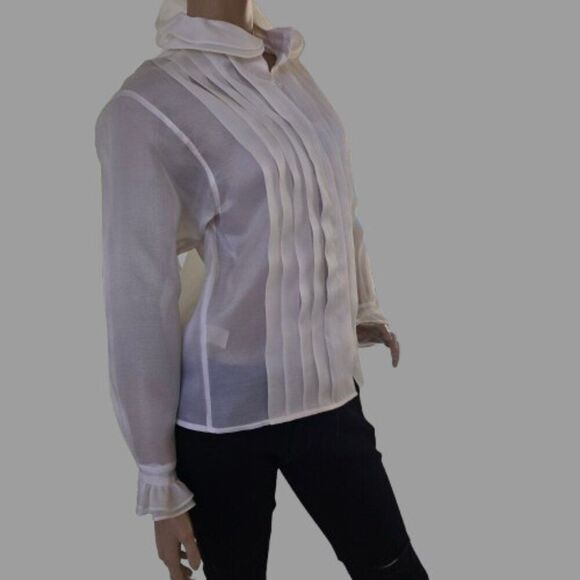 Victor Costa Saks Fifth Avenue Evening Blouse Beige Pleated USA Made Sz 4 VTG - Picture 3 of 11